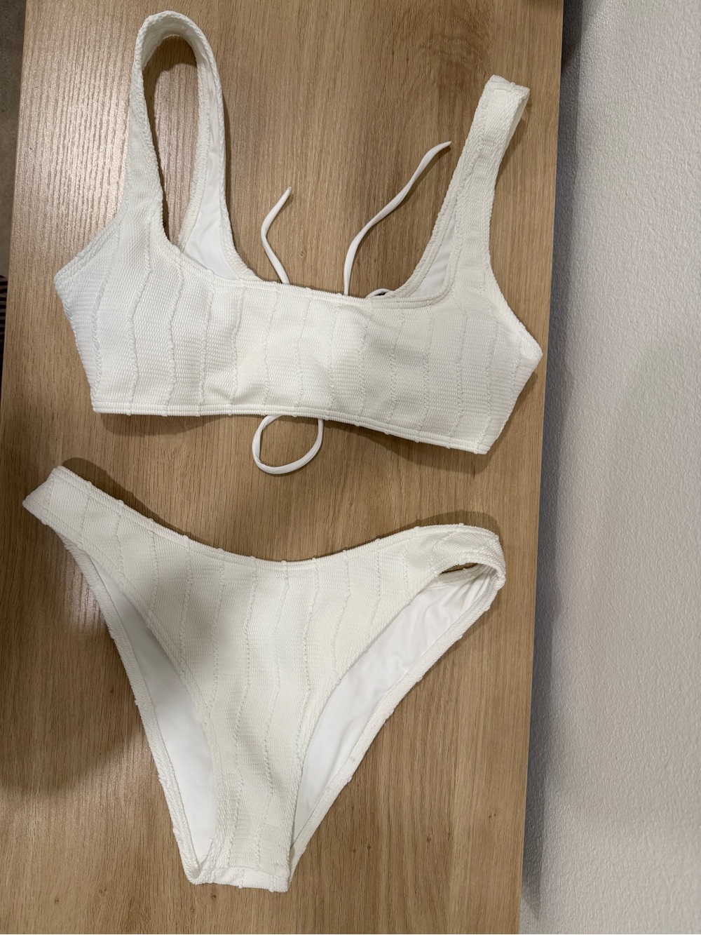 RVCA White Textured ribbed lace back bralette bikini Swim Set